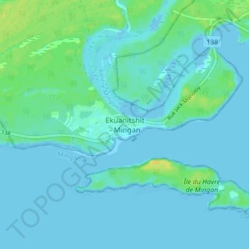 Mingan topographic map, elevation, terrain