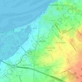 Cercal de Baixo topographic map, elevation, terrain