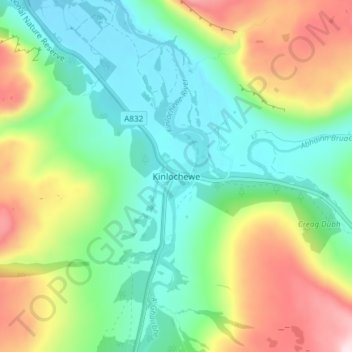 Kinlochewe topographic map, elevation, terrain