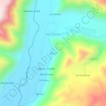 Iquipí topographic map, elevation, terrain