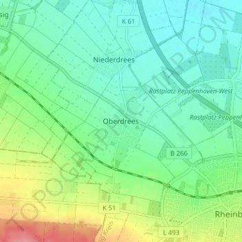 Oberdrees topographic map, elevation, terrain