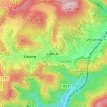 Rahrbach topographic map, elevation, terrain