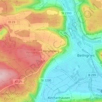 Hirschberg topographic map, elevation, terrain