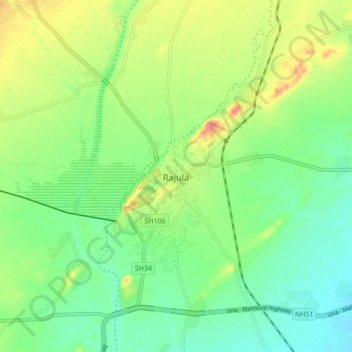 Rajula topographic map, elevation, terrain
