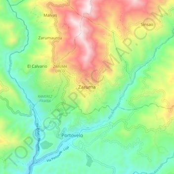 Zaruma topographic map, elevation, terrain