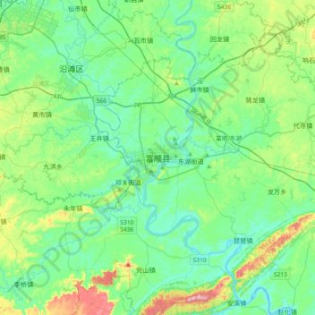 富顺县 topographic map, elevation, terrain