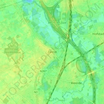 Zemst topographic map, elevation, terrain