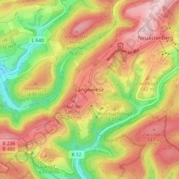 Langewiese topographic map, elevation, terrain