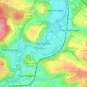 Zizishausen topographic map, elevation, terrain