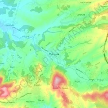 Malishevë topographic map, elevation, terrain