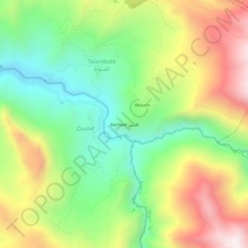 Akchour topographic map, elevation, terrain