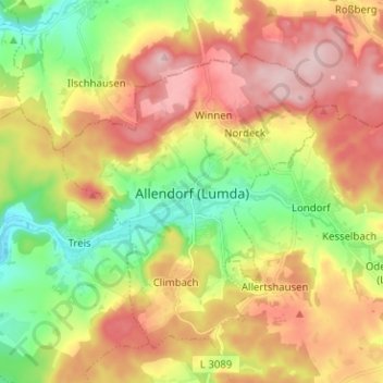 Allendorf (Lumda) topographic map, elevation, terrain