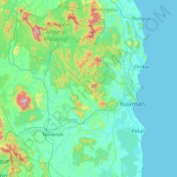Ulu Tembeling topographic map, elevation, terrain