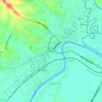 Sidodadi topographic map, elevation, terrain