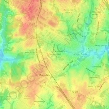 Summerwoods topographic map, elevation, terrain