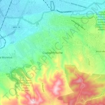 Ciudad Peluche topographic map, elevation, terrain