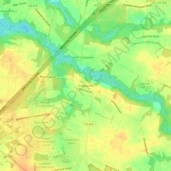 Crosswicks topographic map, elevation, terrain