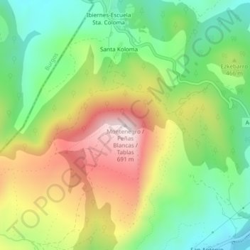 Montenegro / Peñas Blancas / Tablas topographic map, elevation, terrain