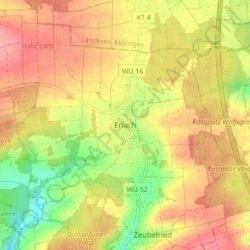 Erlach topographic map, elevation, terrain