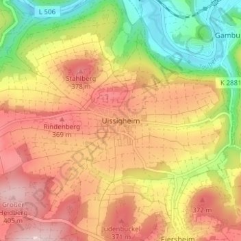 Uissigheim topographic map, elevation, terrain
