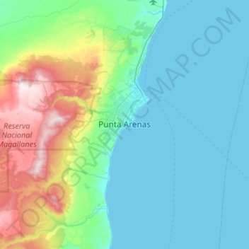 Punta Arenas topographic map, elevation, terrain