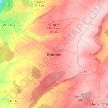 Bilzingen topographic map, elevation, terrain