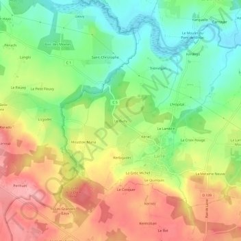 Le Budy topographic map, elevation, terrain