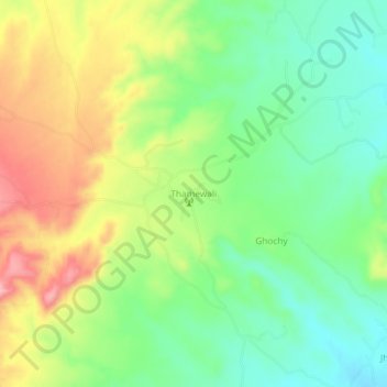 Thamewali topographic map, elevation, terrain
