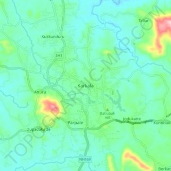 Karkala topographic map, elevation, terrain