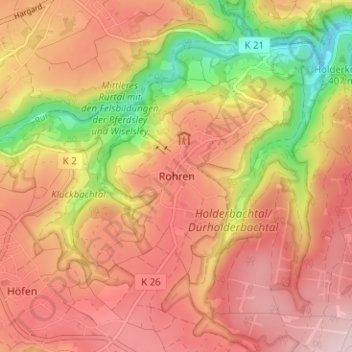 Rohren topographic map, elevation, terrain