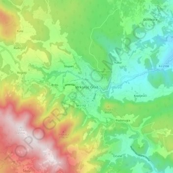Mrkonjić Grad topographic map, elevation, terrain