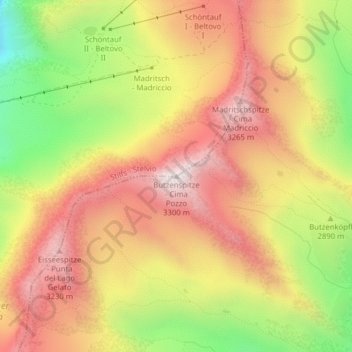 Butzenspitze - Cima Pozzo topographic map, elevation, terrain