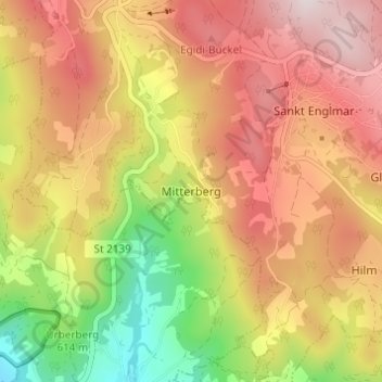 Mitterberg topographic map, elevation, terrain