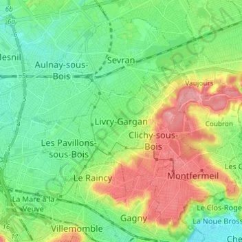 Livry-Gargan topographic map, elevation, terrain