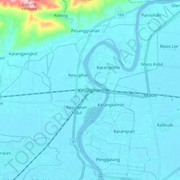 Kesugihan topographic map, elevation, terrain