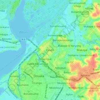 Deido topographic map, elevation, terrain