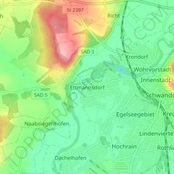 Ettmannsdorf topographic map, elevation, terrain