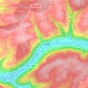 Ernsbach topographic map, elevation, terrain