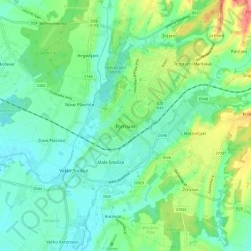 Bjelovar topographic map, elevation, terrain