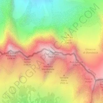 Pizzo Cengalo topographic map, elevation, terrain
