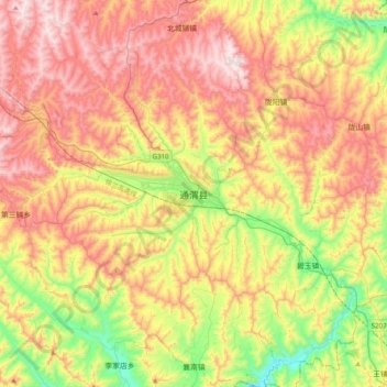 通渭县 topographic map, elevation, terrain