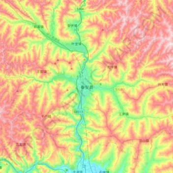 秦安县 topographic map, elevation, terrain