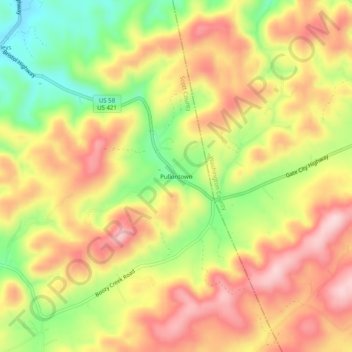 Pullontown topographic map elevation - Thumbnail