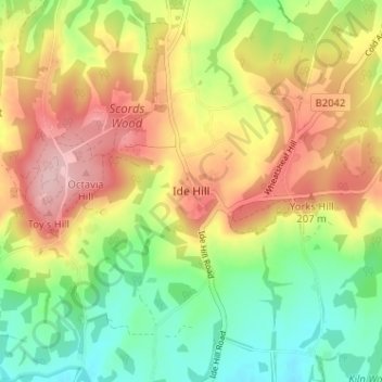Ide Hill topographic map, elevation, terrain