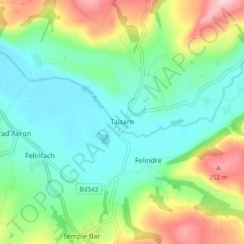 Talsarn topographic map, elevation, terrain