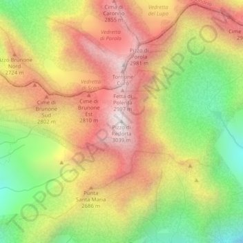 Pizzo di Redorta topographic map, elevation, terrain