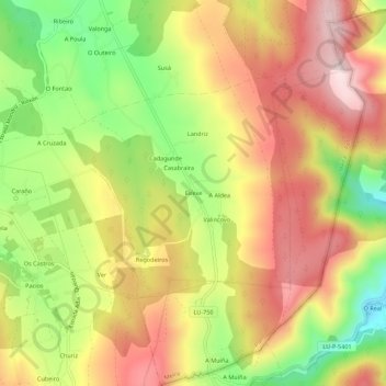 Eirexe topographic map, elevation, terrain