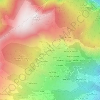 Pierre-Brune topographic map, elevation, terrain