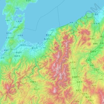 Nakaniikawa County topographic map, elevation, terrain