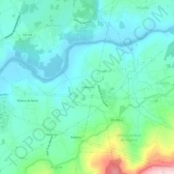 Cortinhal topographic map, elevation, terrain